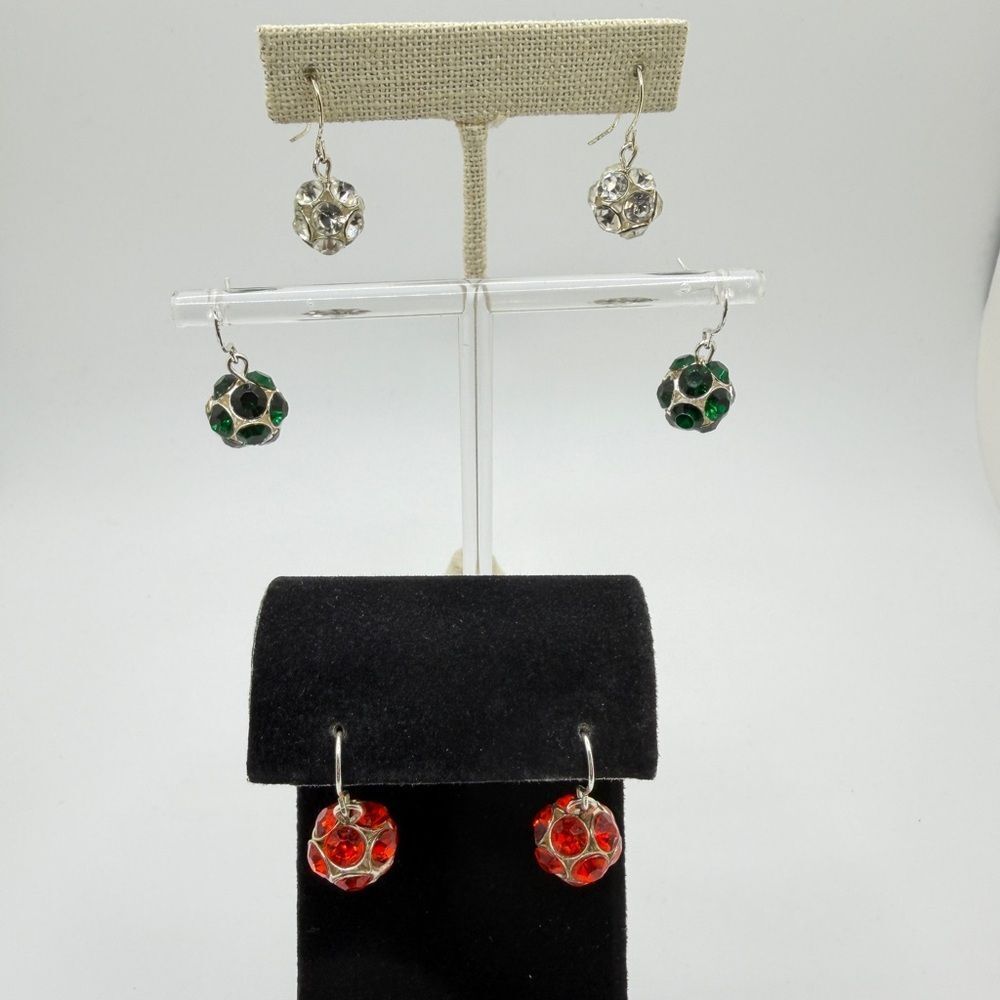 Vintage 12mm silver tone dangle rhinestone ball earrings lot!
